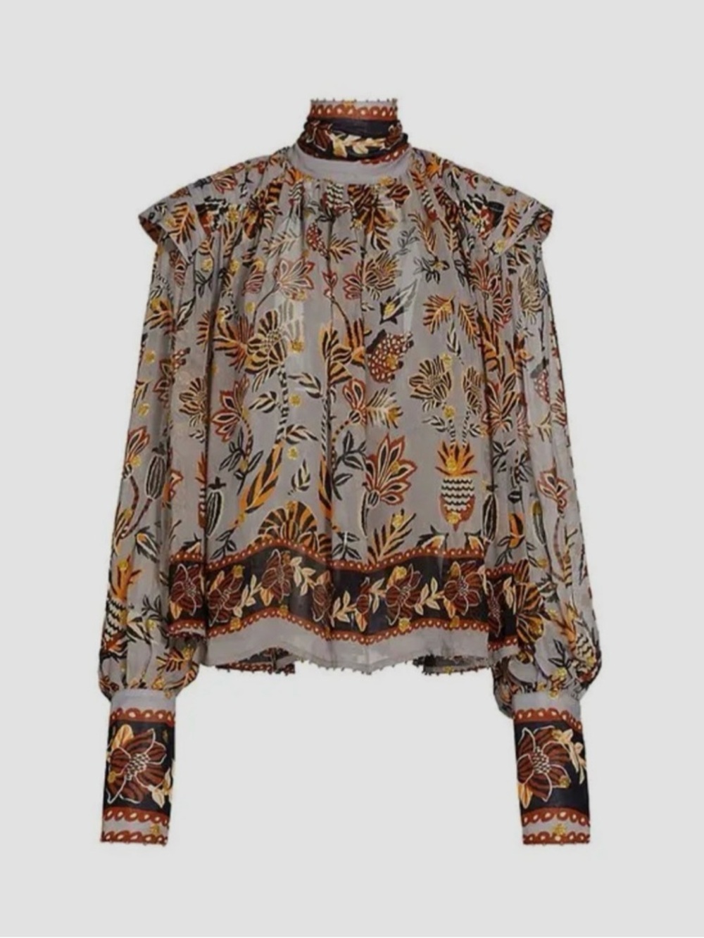 FARM Rio Floral Flowing Tunic w/ Draped Back & Gold Embellishments NWOT - Picture 4 of 11